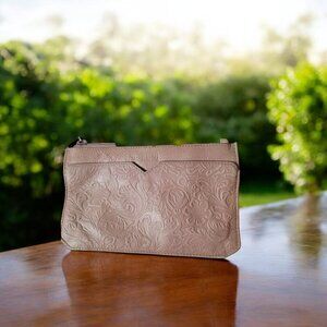 Pink Leather Mabel & Lou Card Wallet with Crossbody Strap - Perfect for Travel